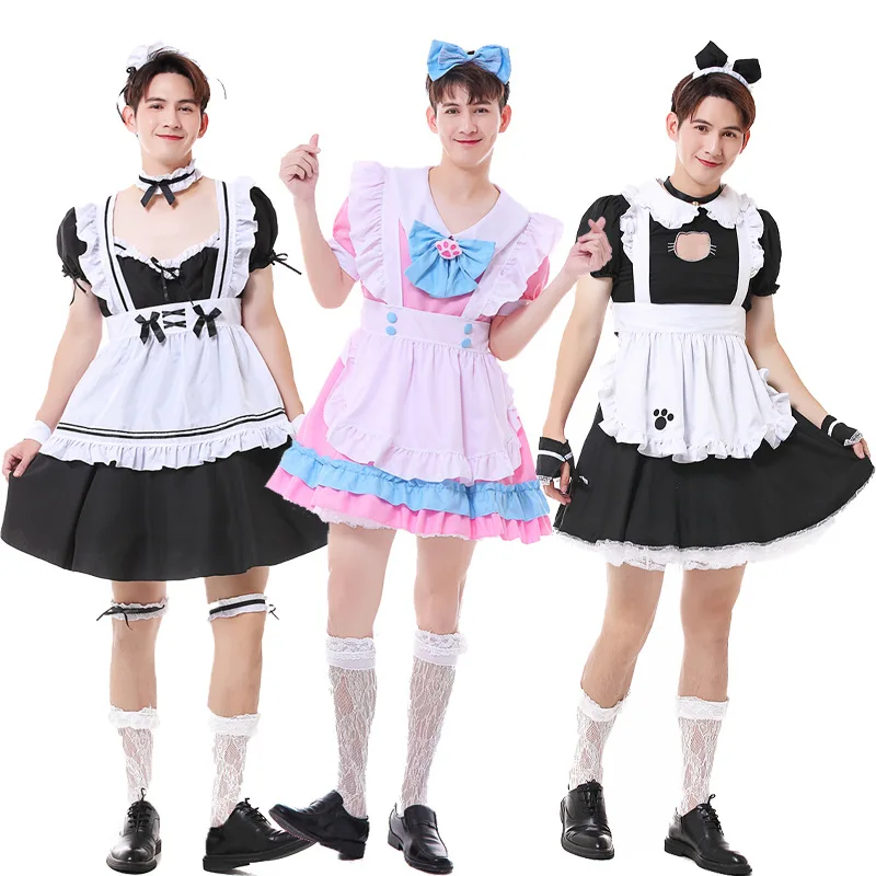 

Large Size Halloween Costume Dress Cute Maid Outfit Lolita Men's Big Size Dress Performance Party Outfit Cross-dressing