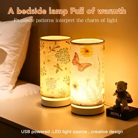 Nordic retro-style table lamp with fabric lampshade - USB powered, perfect for bedroom, study, and home decor