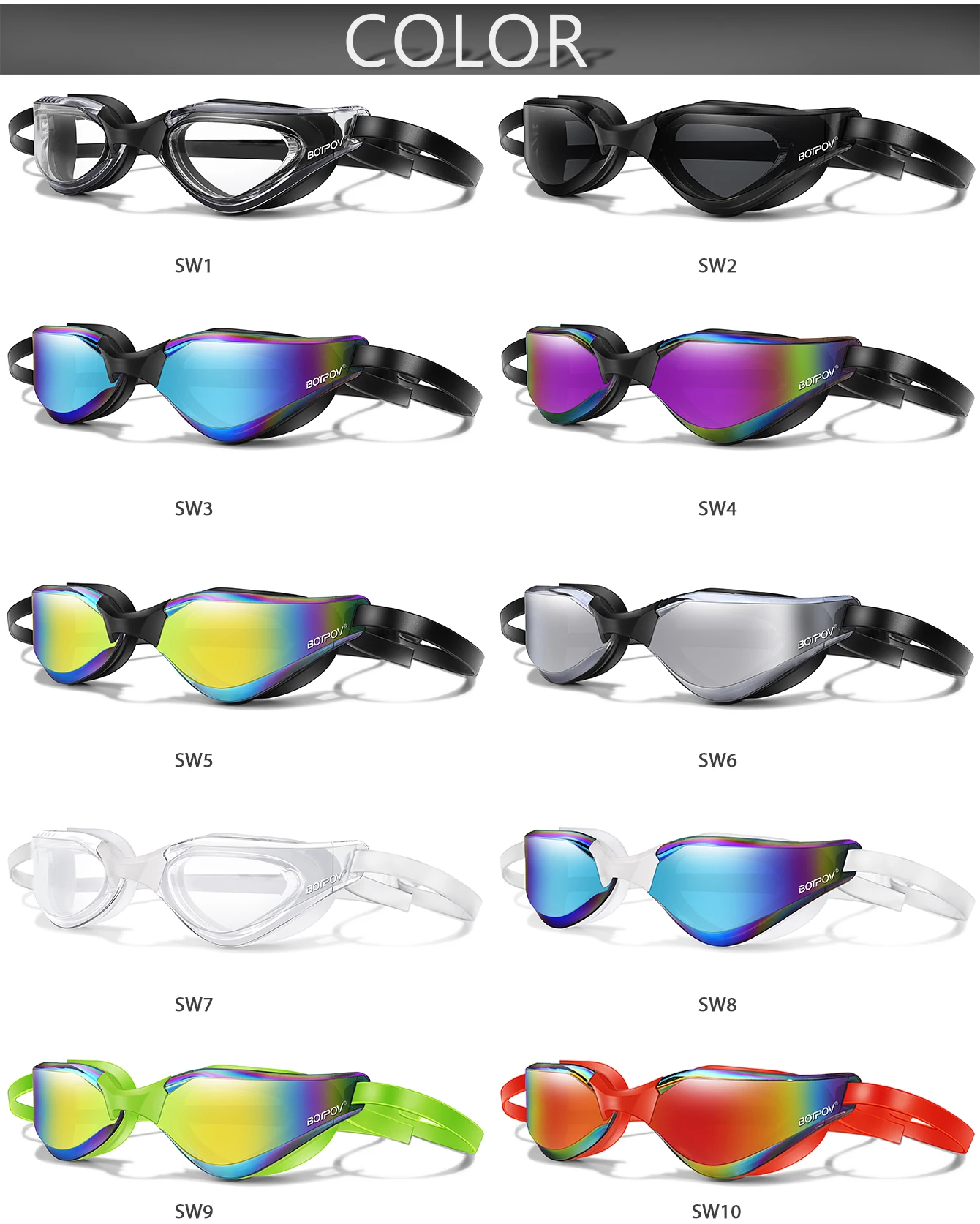 Schwimmbrille, beschlagfrei und klare Sicht, kein Auslaufen, schnell verstellbarer Riemen in verschiedenen Linsenfarben – Detail 4