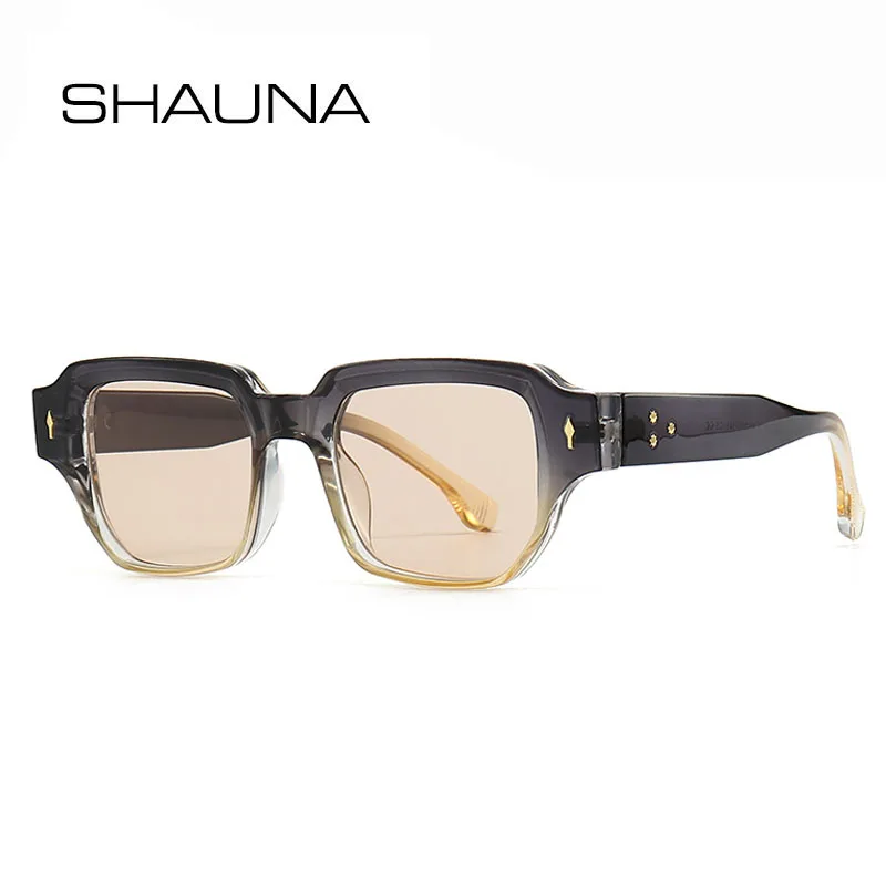 SHAUNA Vintage Women Rivets Square Sunglasses Fashion Men Shades UV400