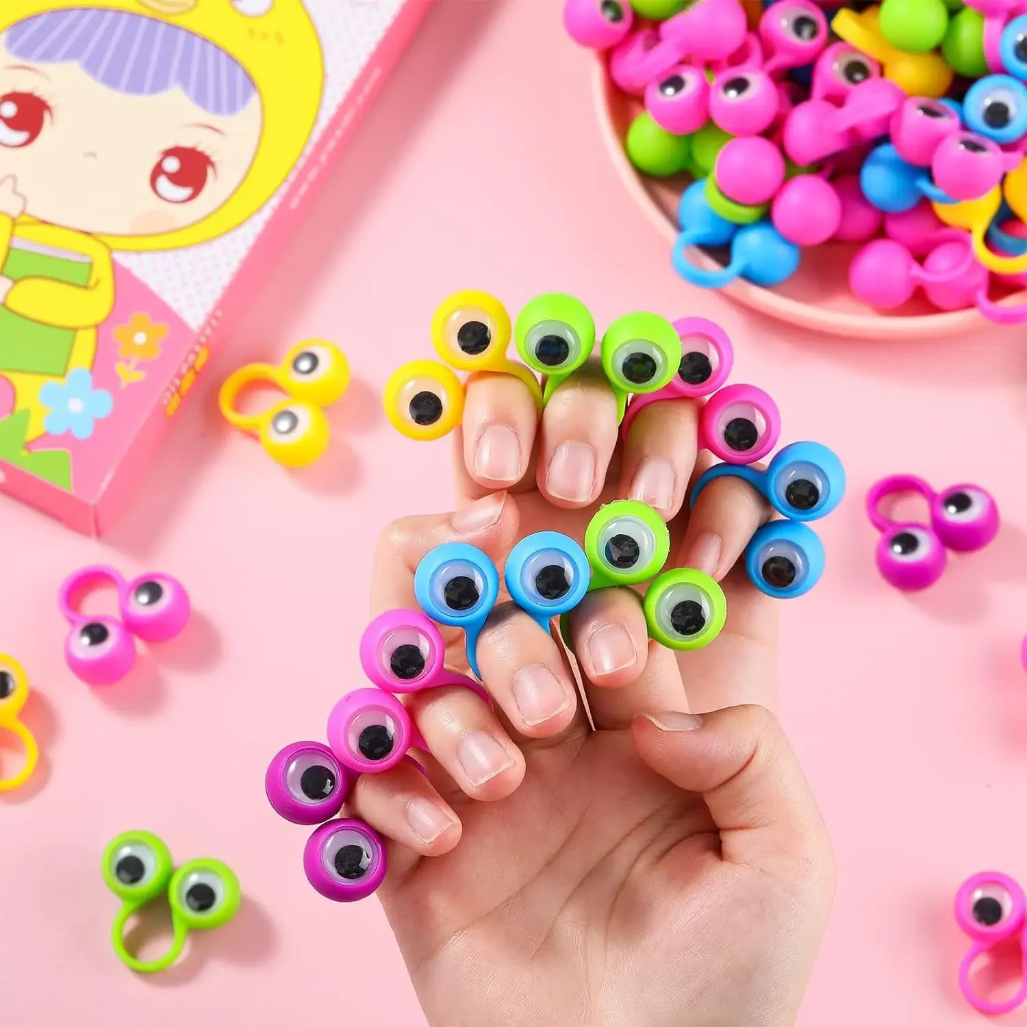 20Pcs Creative Eye Finger Puppets Rings with Wiggle Eyes Toys for Kids Birthday Party Favors Halloween Gift Pinata Fillers