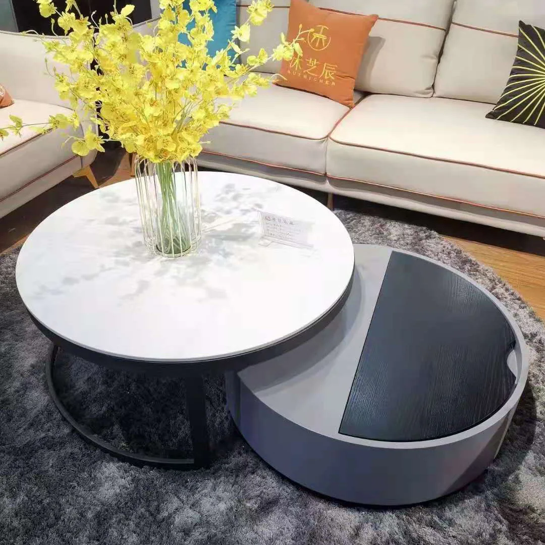 Italian minimalist rock slab round coffee table folding stretch TV cabinet combination household living room small apartment