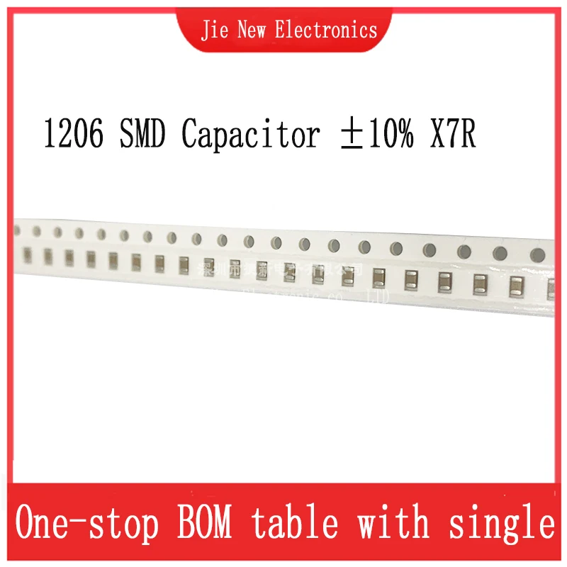 

50pcs 1206 SMD Capacitor ±10% X7R 1uF 2.2uF 3.3uF 4.7uF 10uF 22uF 1nF 2.2nF 3.3nF 4.7nF 22nF 10nF 47nF 100nF 220 470nF 220-470pF