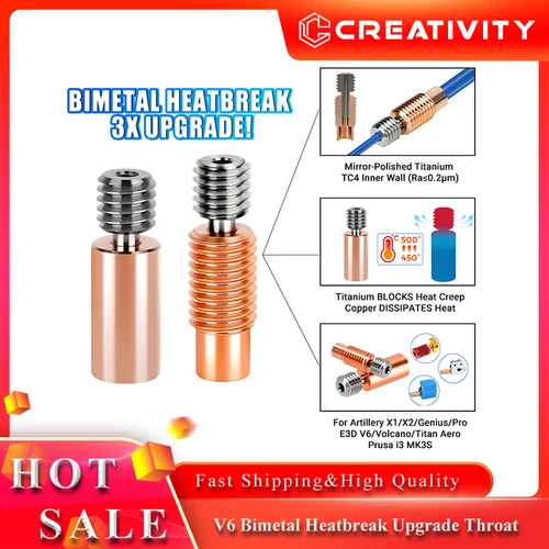 V6 Bimetal Heatbreak Cobre Titanio Actualización Garganta Rotura de calor bimetálica Para artillería Sidewinder X1 X2 Genius,Genius Pro  Kraken Quimera +Cíclope Plus Muti Color Volcán, pt100 Hotend Gargantas E3D V6