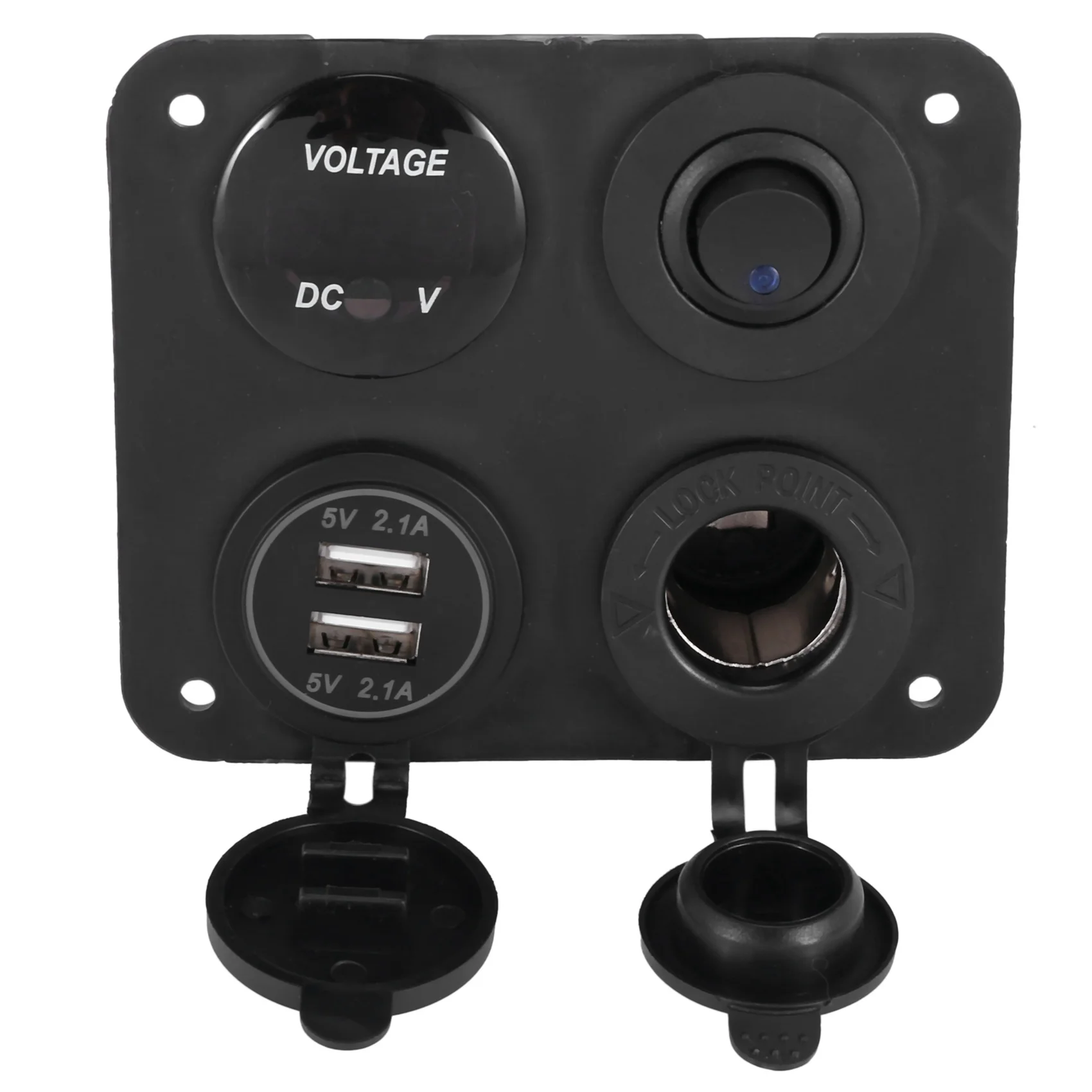 AT29-4X 4 Function Panel Dual USB Green LED Volt 12V Power Outlet ON-OFF Switch