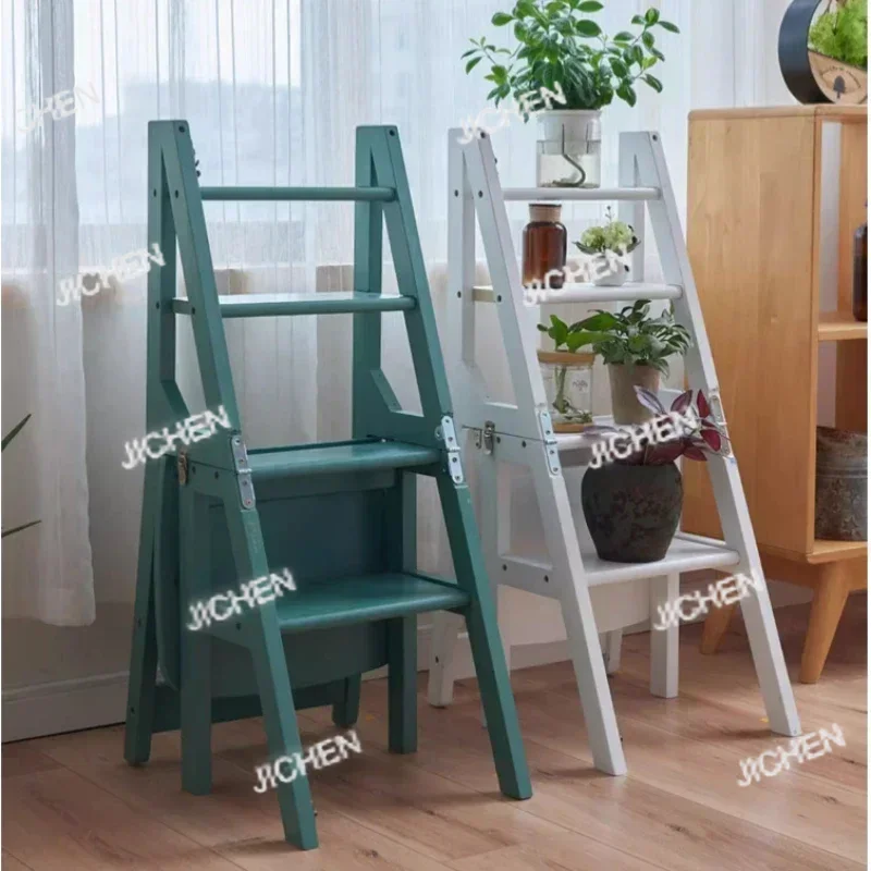 JC 室内クライミング用ハイチェア キッチン用無垢材頑丈なラダーチェア 多機能ラダースツール 折りたたみ式ステップラダー