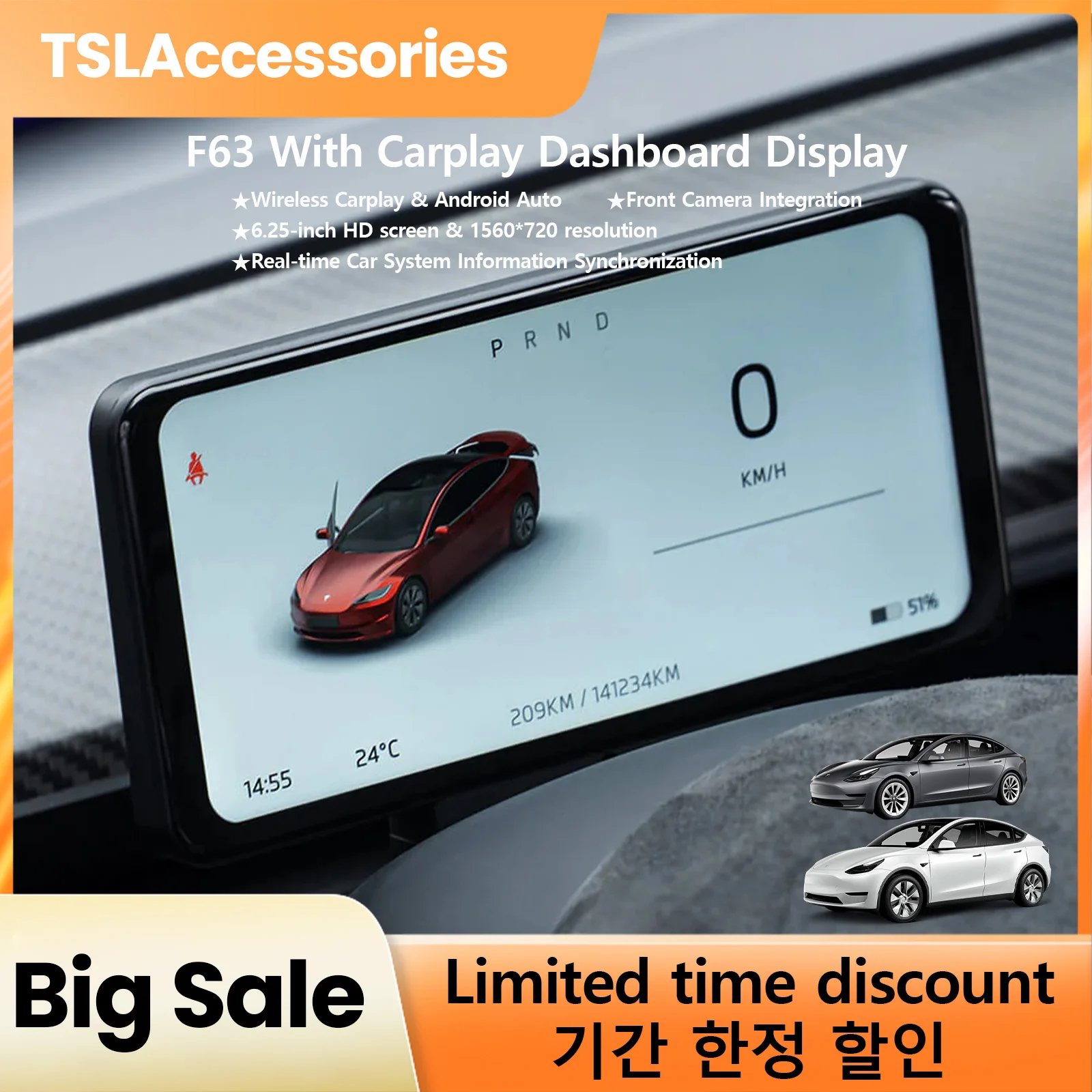 TSLAccessories 6,25 ''clúster de instrumentos para Tesla modelo 3 Highland F63 cámara Carplay tablero pantalla HUD accesorios de coche