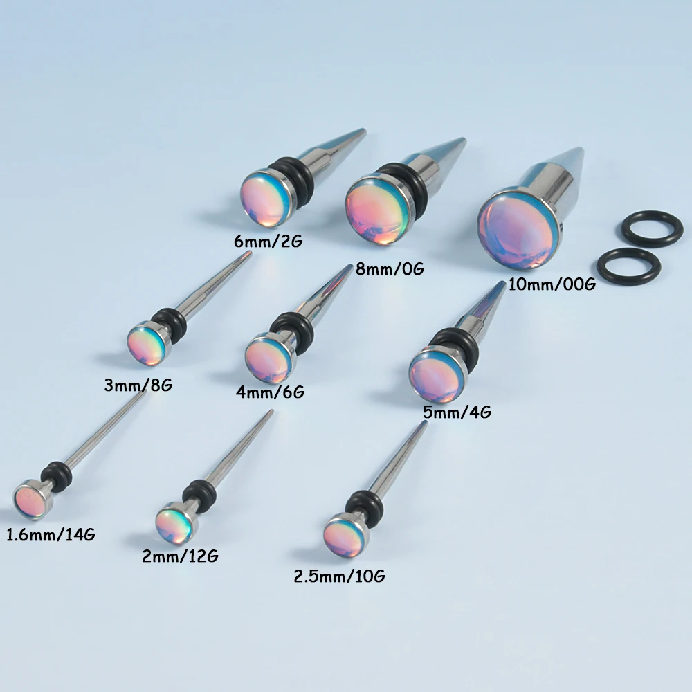 1PC Stainless Steel Flash Film Glitter Gem Ear Taper Ear Plugs Polarized Ear Expander Gauge Piercing Body Jewelry