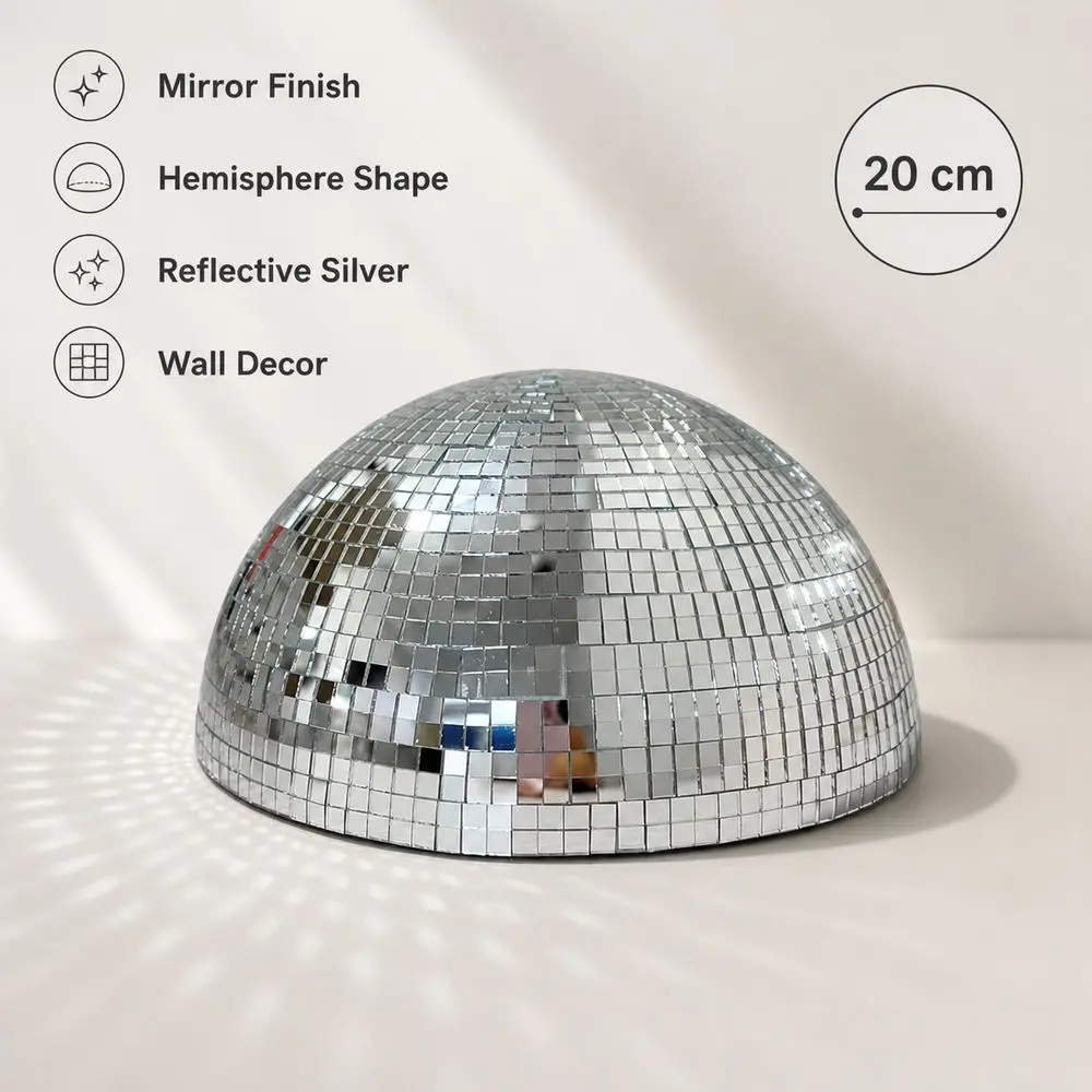 Silver Disco Mirror Ball Mirror Finish Disco Wall Decor Mirror Half Ball Reflective Surface