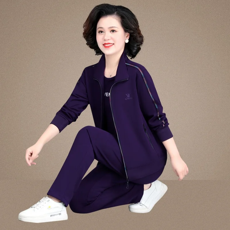 

Повседневный спортивный комплект из двух предметов для женщин среднего возраста: осенняя верхняя одежда свободного кроя из хлопка на молнии, цветной