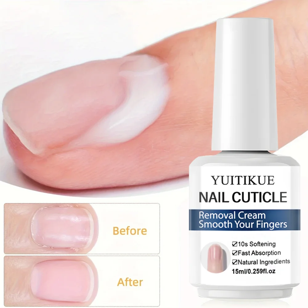 YUITIKUE Removedor de cutículas de 10 segundos 15 ml: suavizante y absorción rápida, cuidado natural para uñas más saludables, manicura y pedicura
