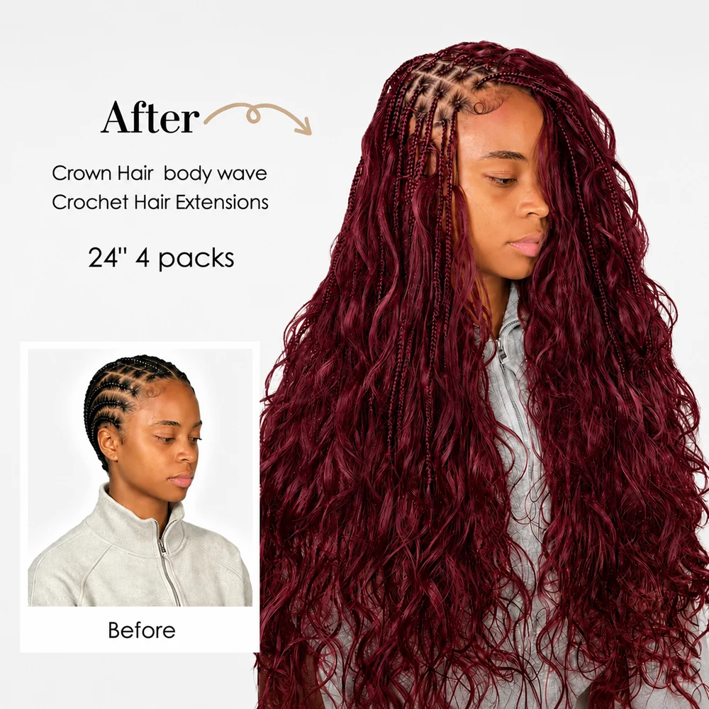 Luxury 99J Burgundy Crochet Human Hair Body Wave Extensions Feather Miracle Knots Knotless Pre Separated Invisible Braiding Hair For Women view 6
