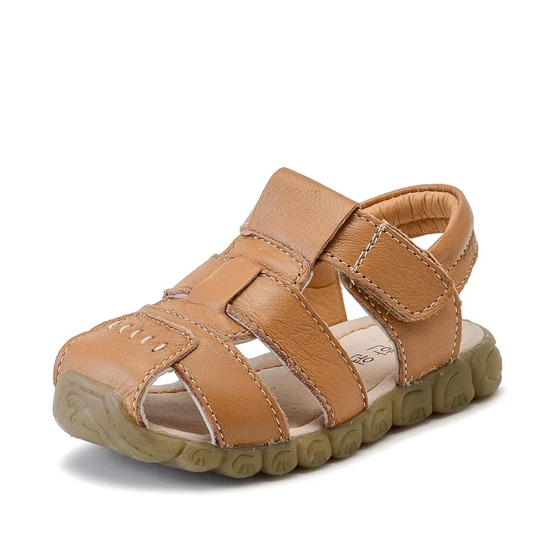 Children Genuine Leather Sandals Boys Cowhide Leather Beach Shoes Girls Quality Breathable Shoes Baby Soft Anti-kick Summer Shoe