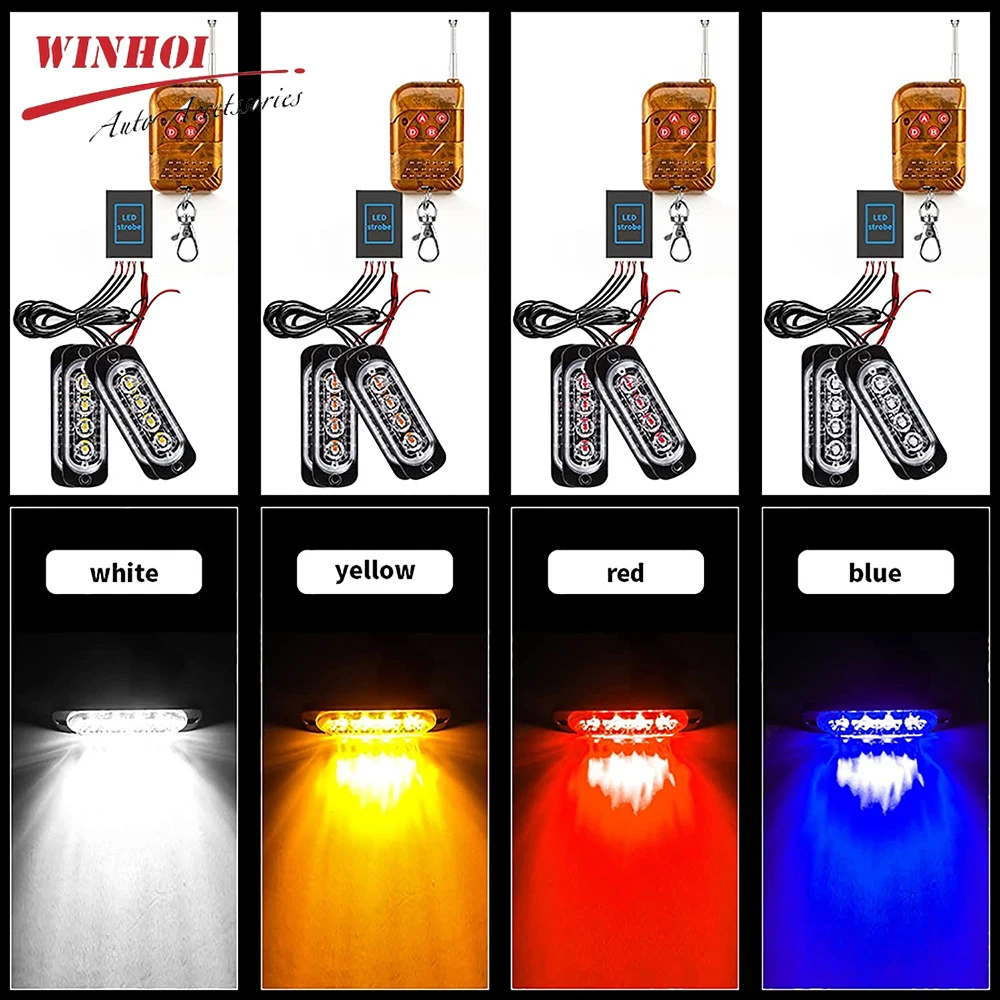 4 In 1 Wireless Emergency Strobe Light Led Police Light Auto Position Lamps Blue Red White Amber Warning Flashing Beacons 12/24V