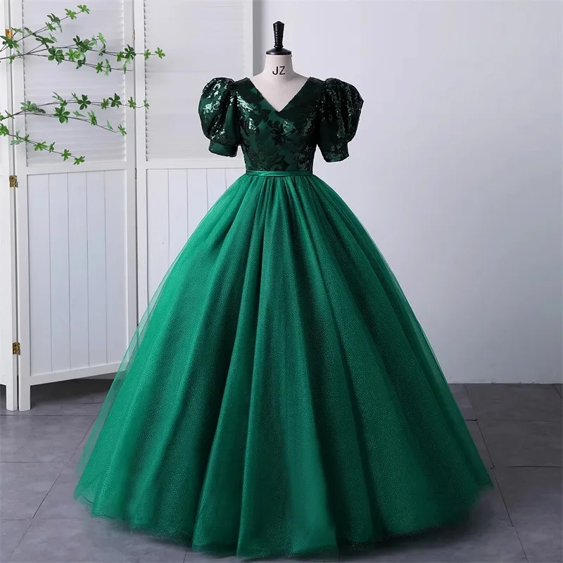 

Customized Green Ball Gown Quinceanera Dresses Appliques Tull Prom Birthday Party Gowns Formal Occasion Vestido De Noche