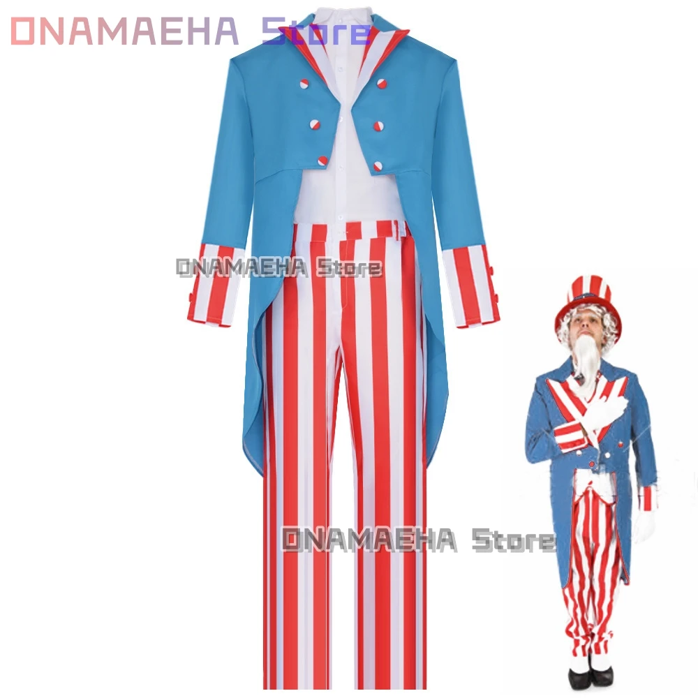 Traje diario de Anime, disfraz de tío, disfraz de hombre Sam Side Story, Horror de Halloween, camisa para hombre y mujer, abrigo, pantalones y sombrero, traje de fiesta