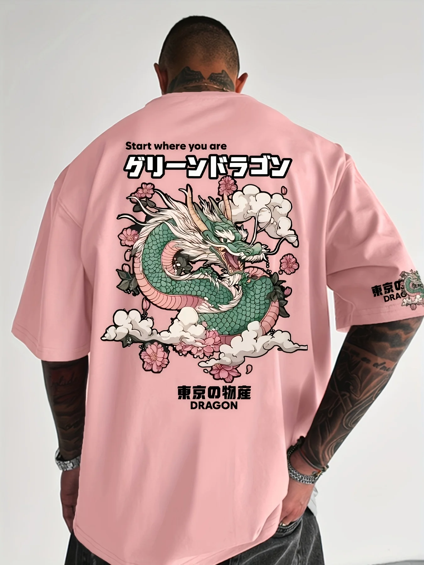 

Men's Dragon Print Breathable and Comfortable Crew Neck T-Shirt Japanese Y2K Style Suitable for Everyday Casual Wear