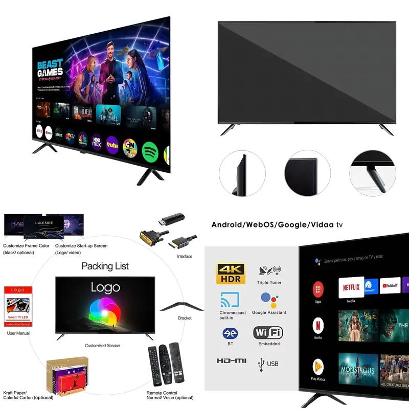 2K 4K Smart TV Android Television 24 32 43 50 55 65 Inch Wholesale Factory Price Accept Customization