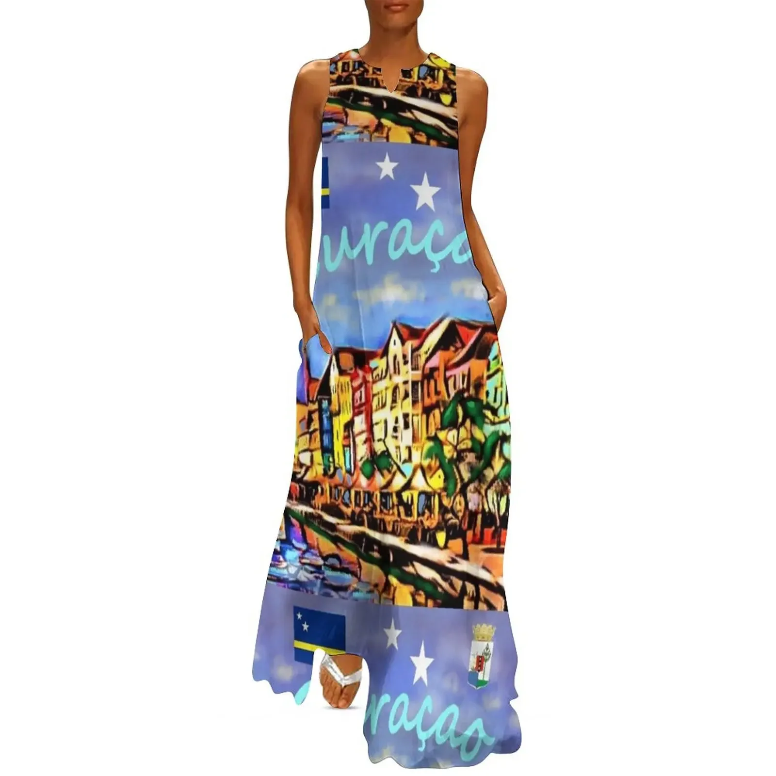 

Curacao Travel Poster Long Dress women party dresses Women's summer skirt beach dress Dress