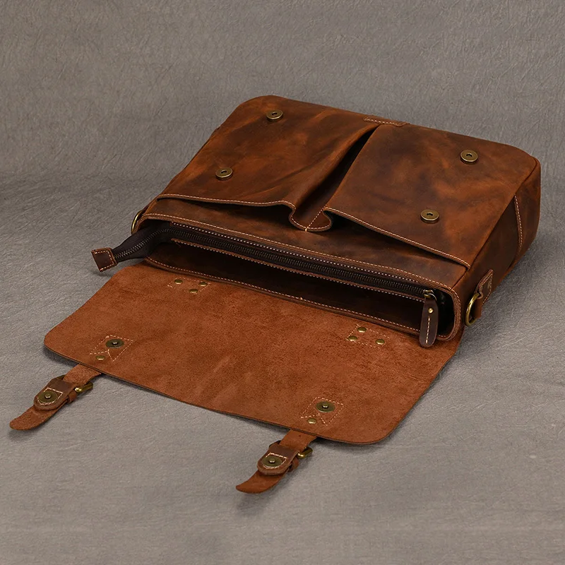 Valigetta in pelle per uomo Borsa da lavoro per laptop in vera pelle maschile con tracolla Valigetta da viaggio con manico Borsa a tracolla