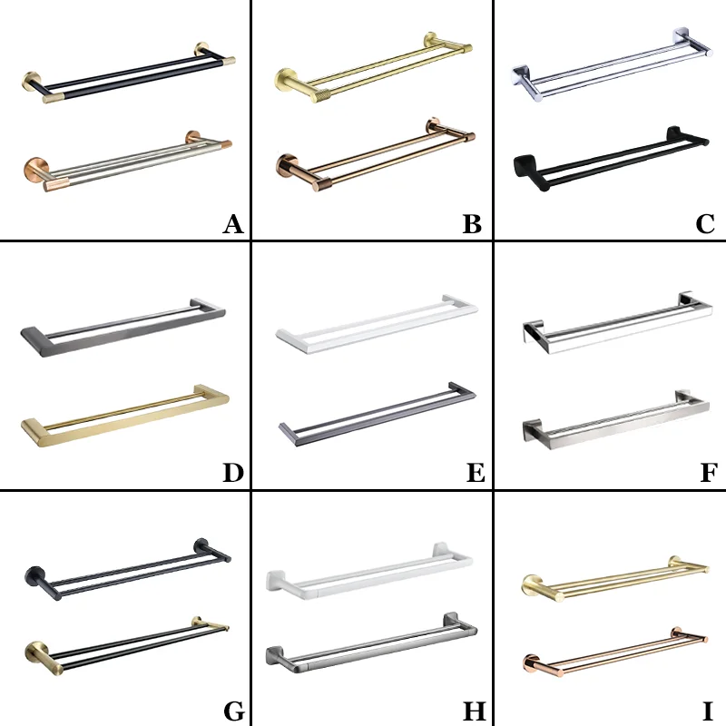 

Stainless Steel Double Towel Bar Wall Mounted Black Towel Rack Shelf Brushed Gold Bathroom Towel Holder Accessories Grey White