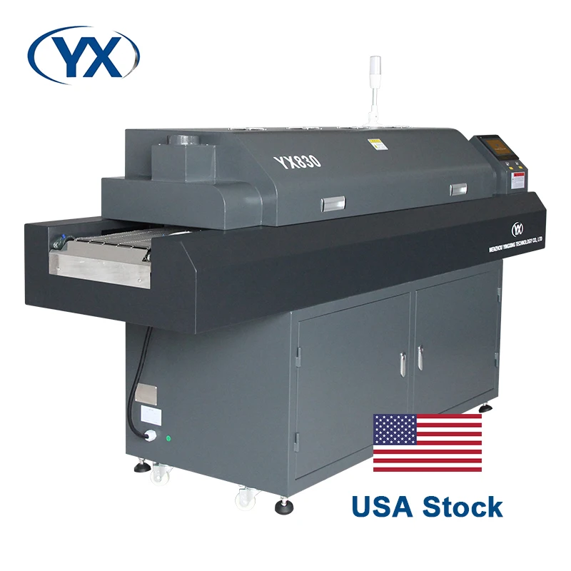 Stock in USA High Accuracy Hot Wind YX830 Reflow Oven PCB Reflow Soldering with 8 Heating Zone Adjustable Speed