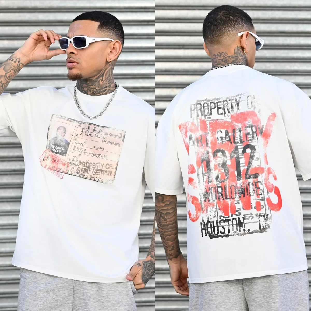 2026 Vintage Mugshot ID Card Print T Shirt Men Oversized Distressed Streetwear Short Sleeve Tee