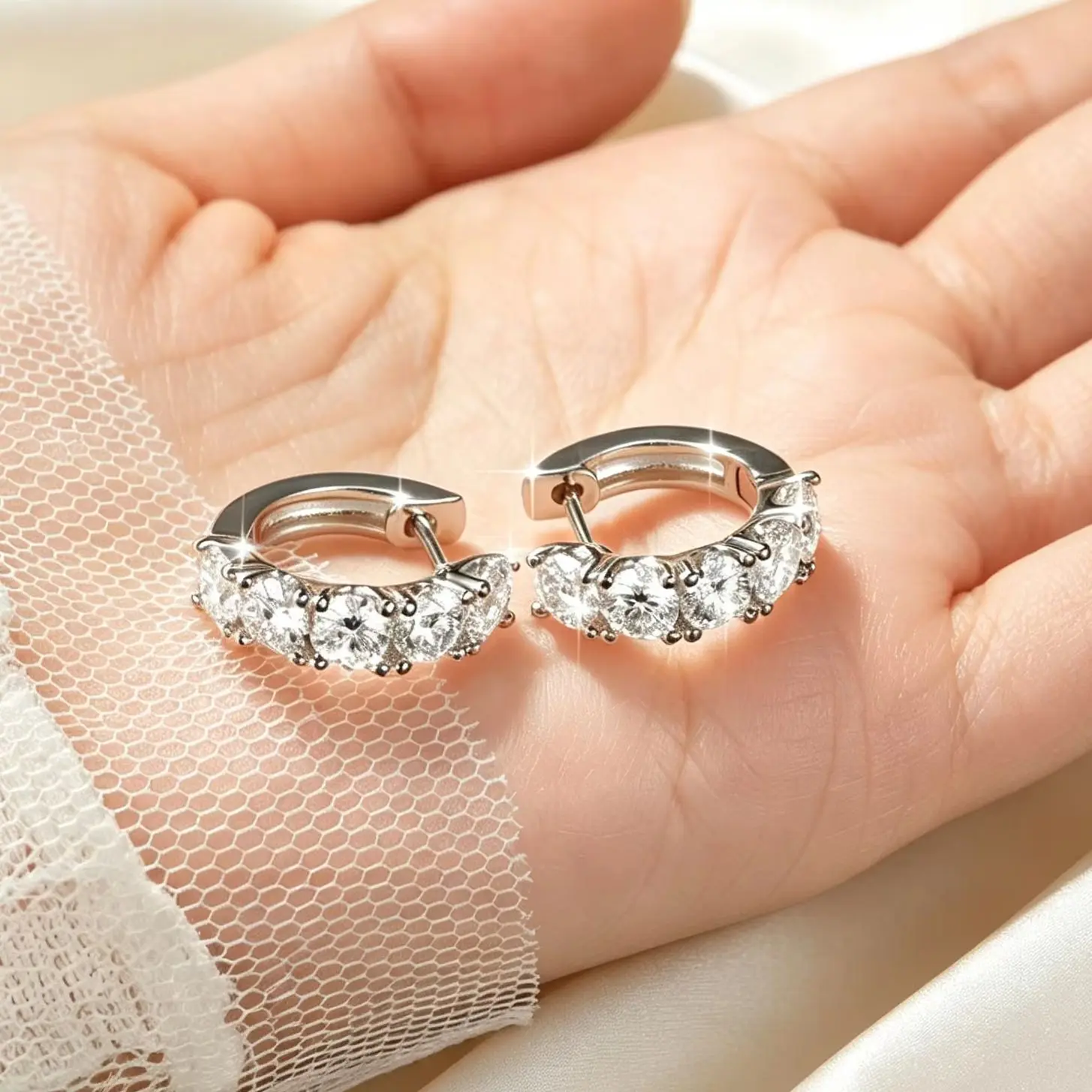 Abestecom Moissanite 4mm Hoop Earring 14K Gold Plated D Color VVS1 GRA Tarnish Resistant Anniversary Fine Jewelry Gift For Women