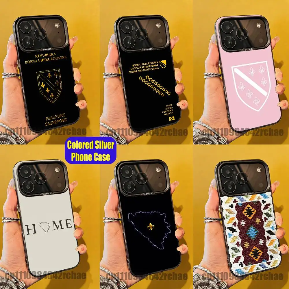 

For Bosnia Herzegovina Passport Motif Carpet Flag Phone Case iPhone 15,12,11,14,13,16,17,E,Max,Plus,Air,Pro,Mini Silver Cover