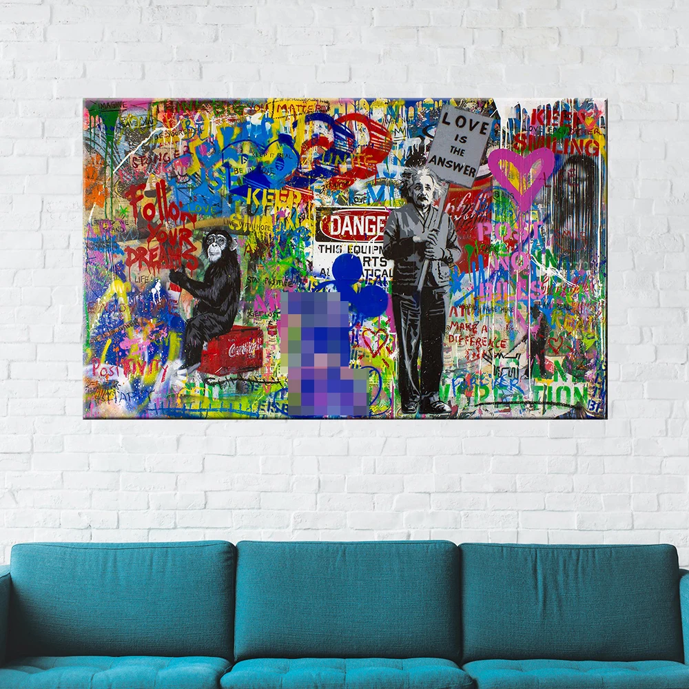 

Mr. Brainwash Street Graffiti Painting Print Canvas Poster, Abstract Wall Art, Colorful Picture for Living Room, Home Decor