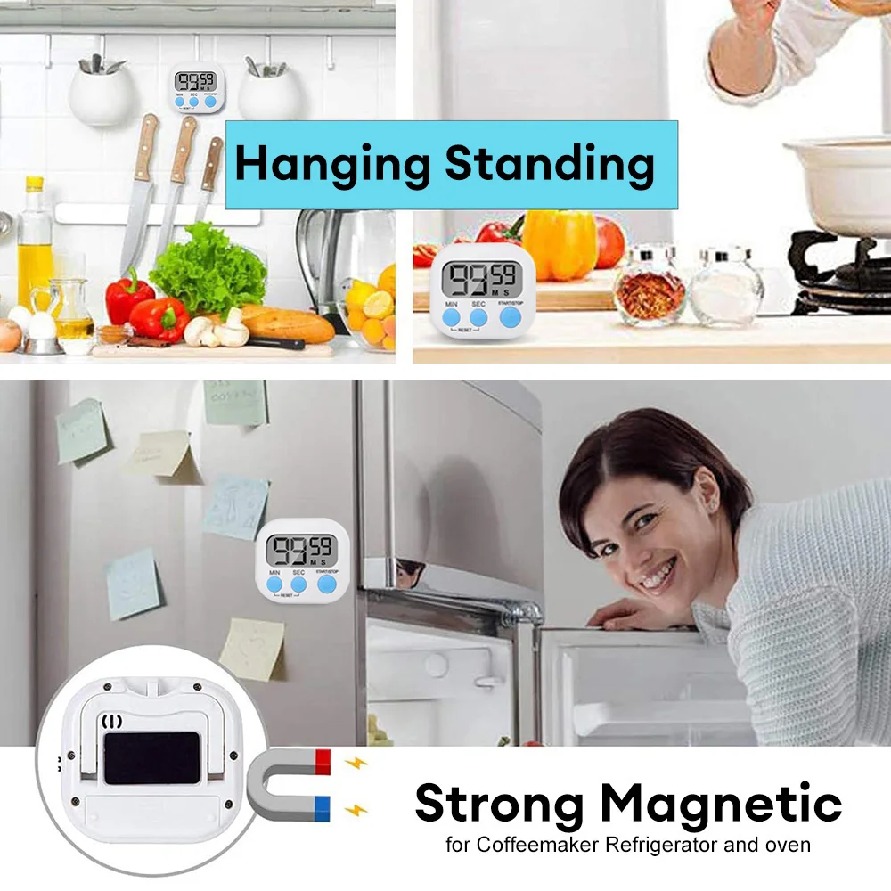 LCD Digital Kitchen Timer Magnetic Countdown Alarm Clock Kitchen Practical Clock Reminder for Cooking Baking Sport