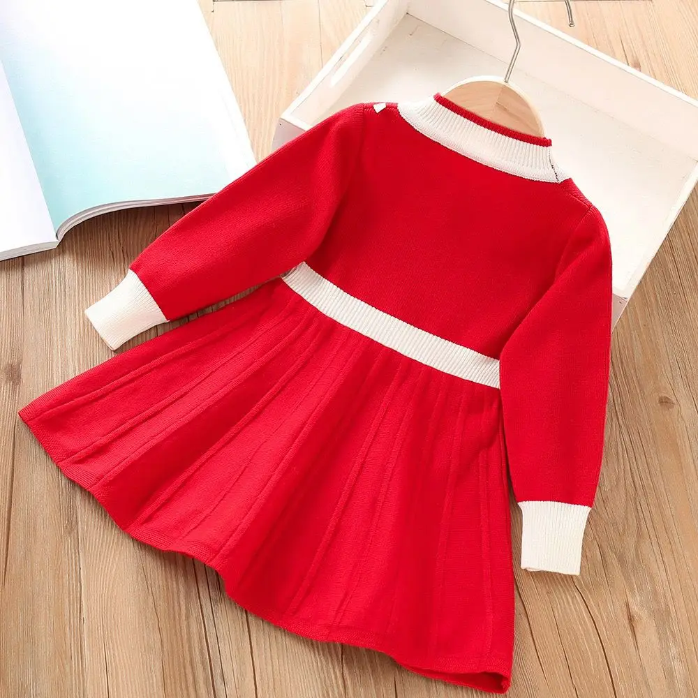 0-6Y Girls Baby Knitted Dress 2024 Autumn/Winter New Fashionable Children\'s Solid Knitted Sweater Dress