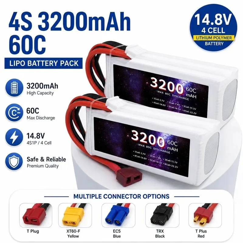 for 14.8V 4S 3200mAh 60C High Rate LiPo Battery for RC Model Aircraft Drone Car Boat Electric Vehicle Accessories Wholesale