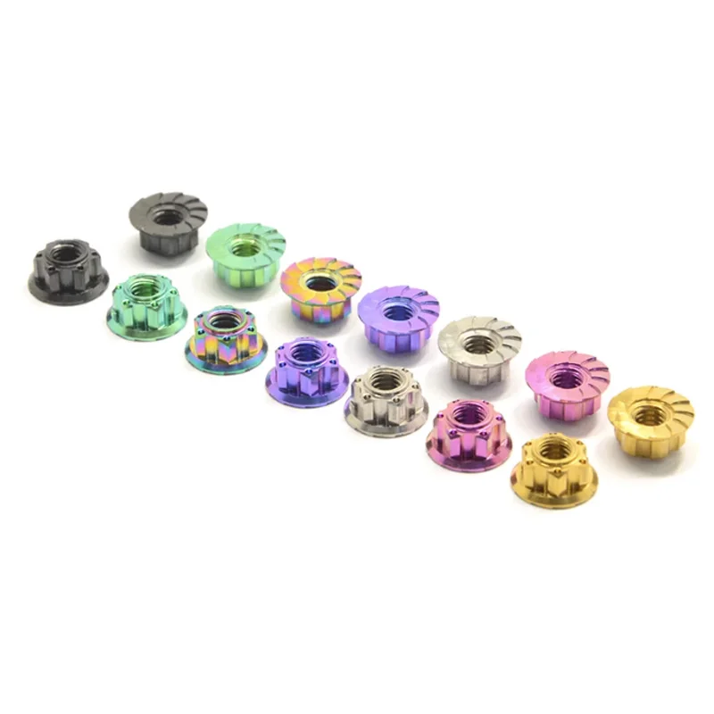 M4 Titanium Alloy Flange Anti-Slip Nut, Flower Nut with Teeth, Anti-Loosening Locking Lightweight Nut, 4Pcs