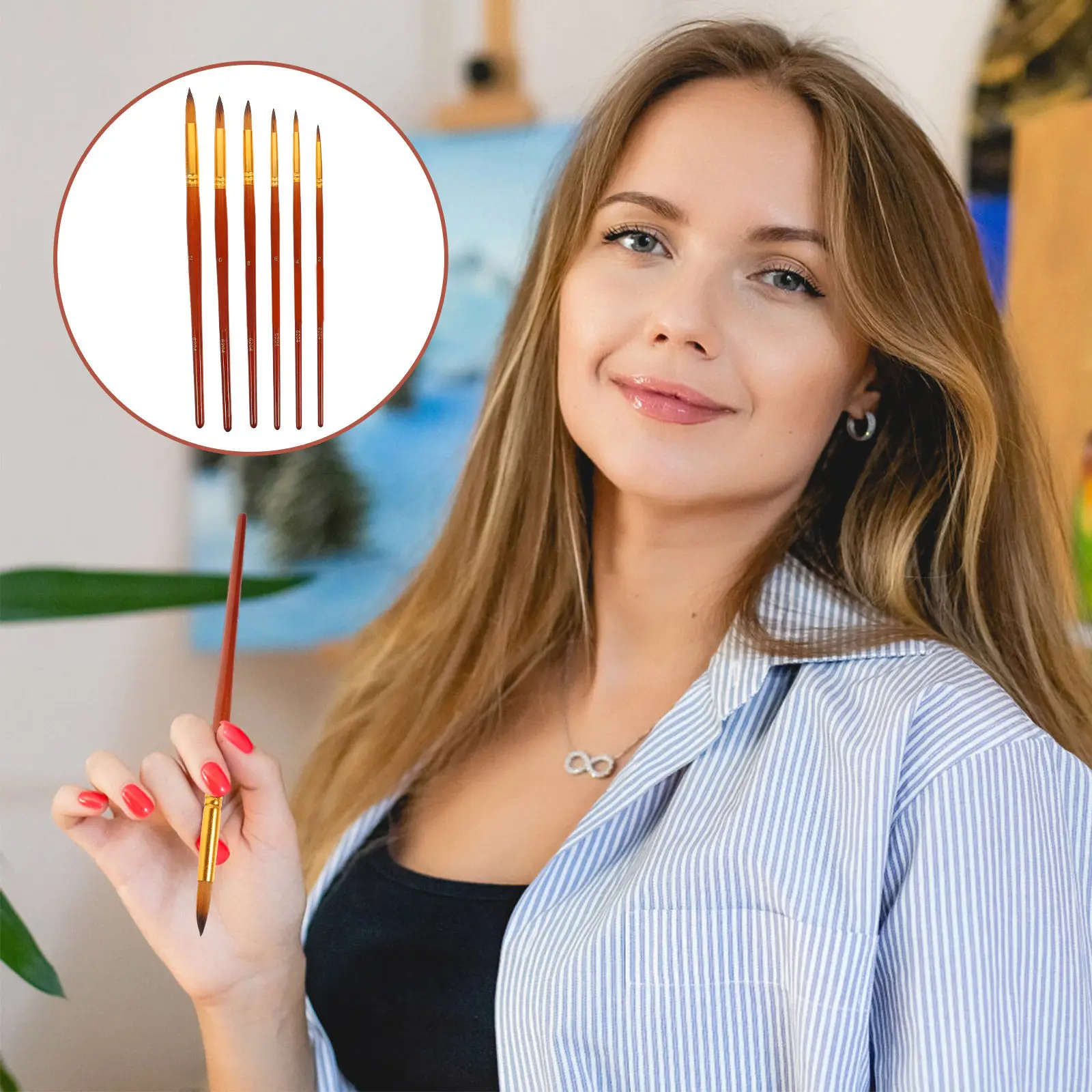 

Набор из 6 художественных кистей для тонких деталей, акварельных и акриловых красок, с эргономичной ручкой, подходит для студентов