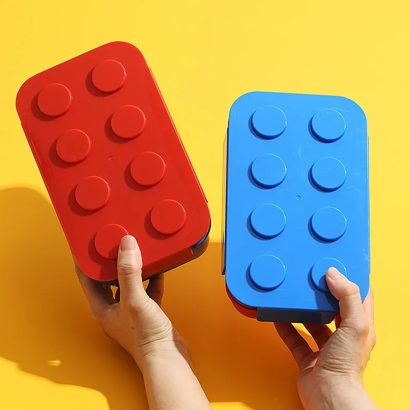 Lonchera creativa sellada con diseño de bloques de construcción de colores, tipo bento, para niños, estudiantes, portátil, para pícnic al aire libre, para frutas y ensaladas.