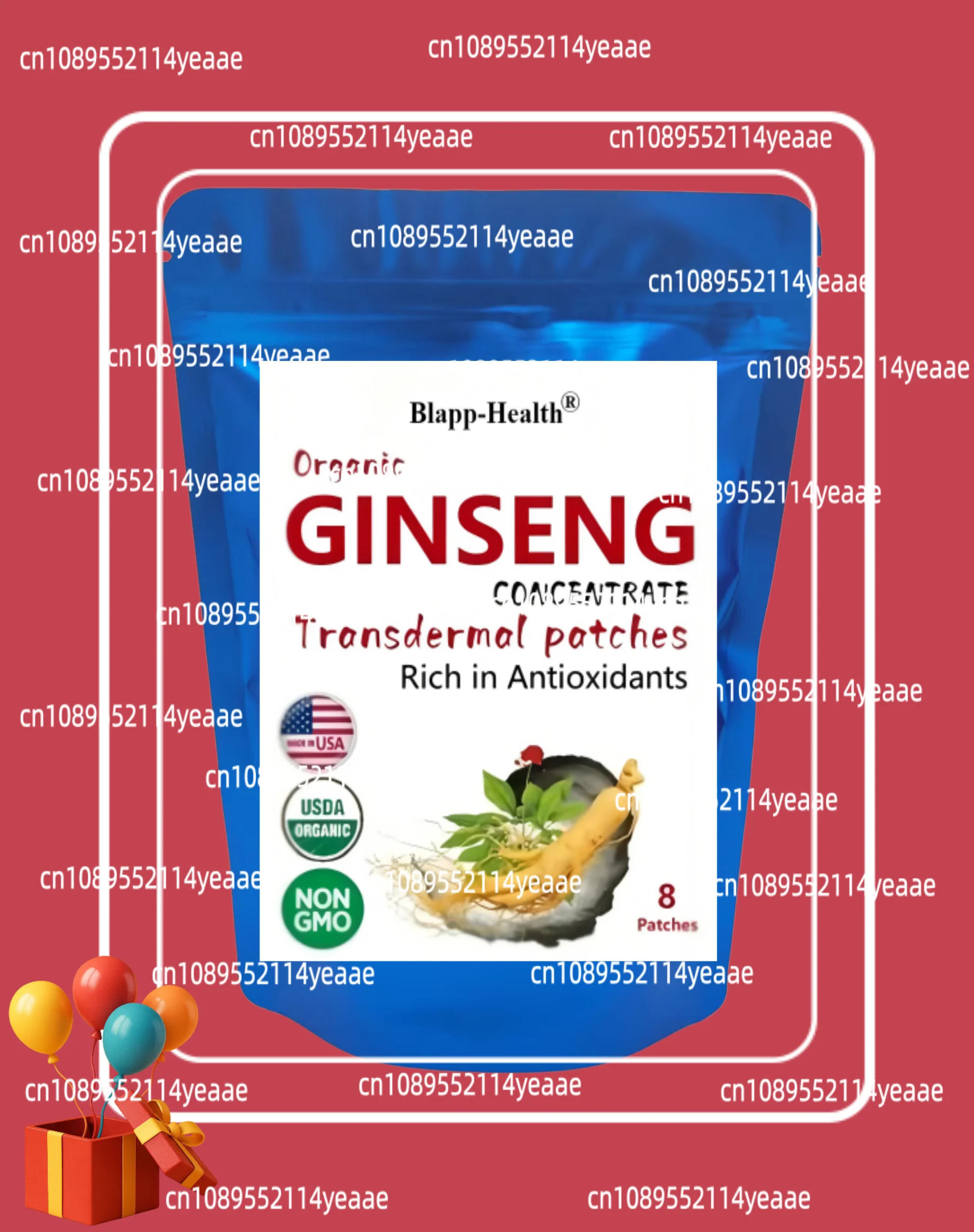 Men's And Women's Korean Red Panax Ginseng With Ginkgo Biloba, 8 Transdermal Patches. High Ginsenosides
