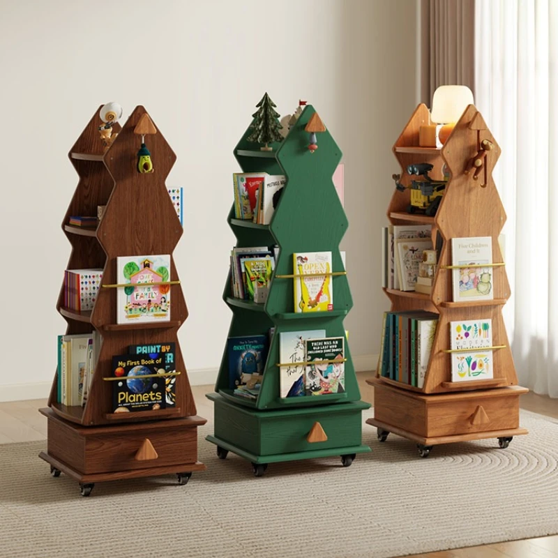 Children's rotating bookshelf movable picture multi-functional Bookcase solid wood simple small estanteria living room furniture