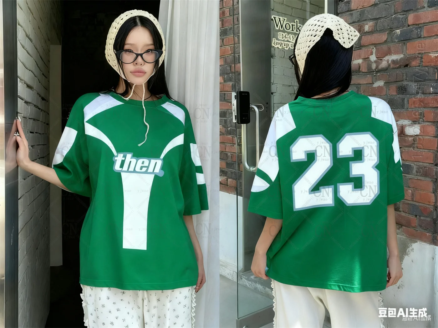 الكورية نمط جديد 23 طباعة الجرافيك تي شيرت س الرقبة ملابس رياضية فضفاضة قصيرة الأكمام المألوف الشارع ارتداء Y2k تي شيرت المرأة #3