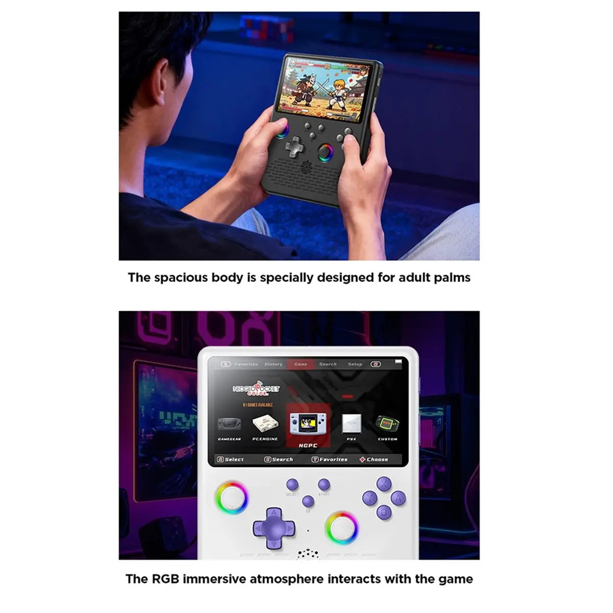 H5 Handheld Retro Game Console 128GB 5inch Screen Dual RGB Joystick Portable Video Game Console Supports 34 Emulators B