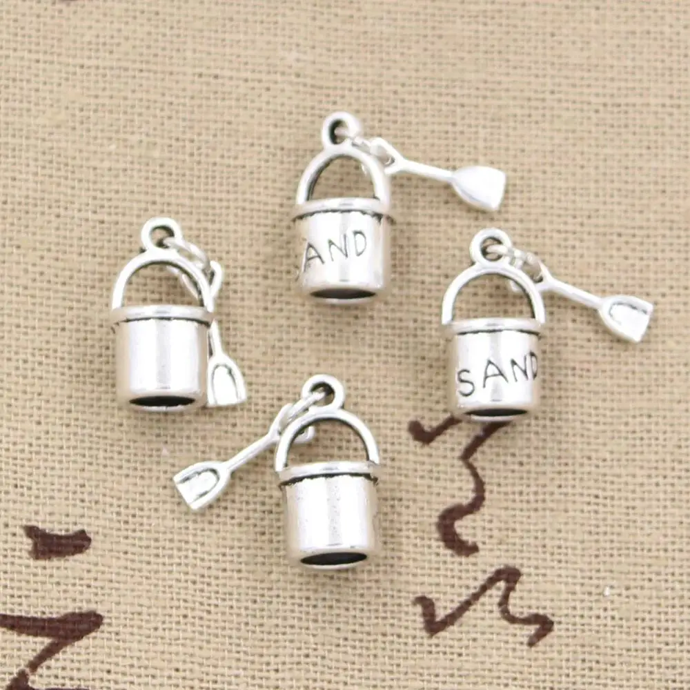 12 sztuk Charms Shover i wiadro plaża piasek 15x8mm Antique Making wisiorek fit,Vintage tybetański srebrny kolor, ręcznie robiona biżuteria DIY — zdjęcie 3