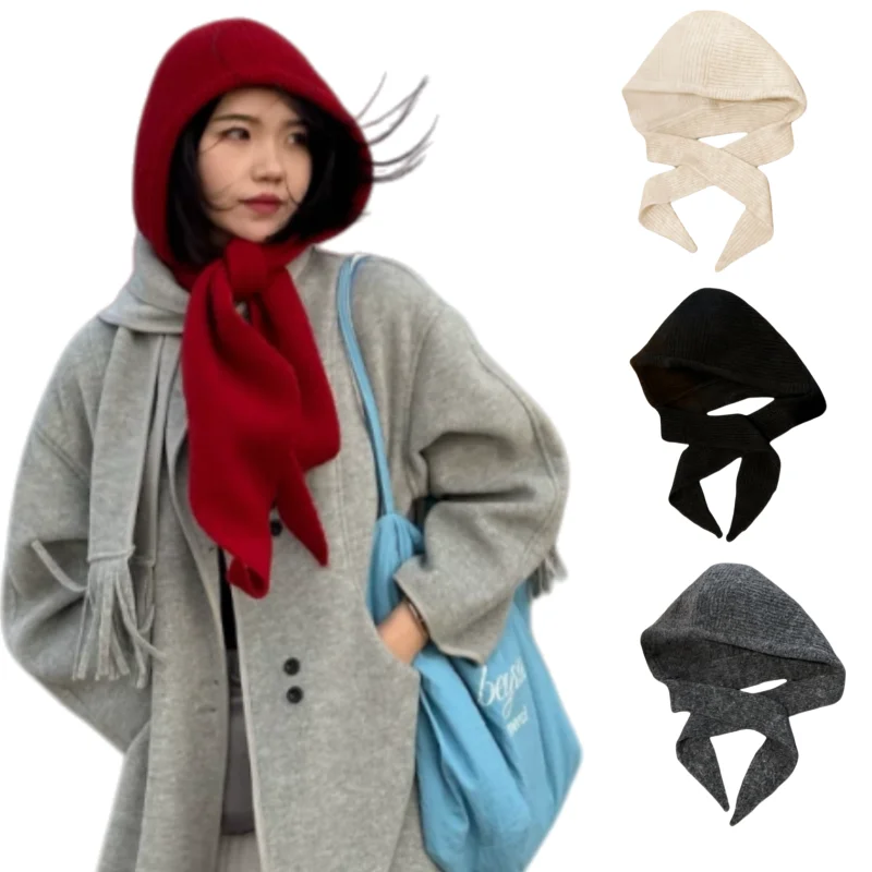 Ladies Fall Winter Balaclava Shawl Scarf All-in-One Hood Windproof Warm Ear Neck Shield Knit Hat