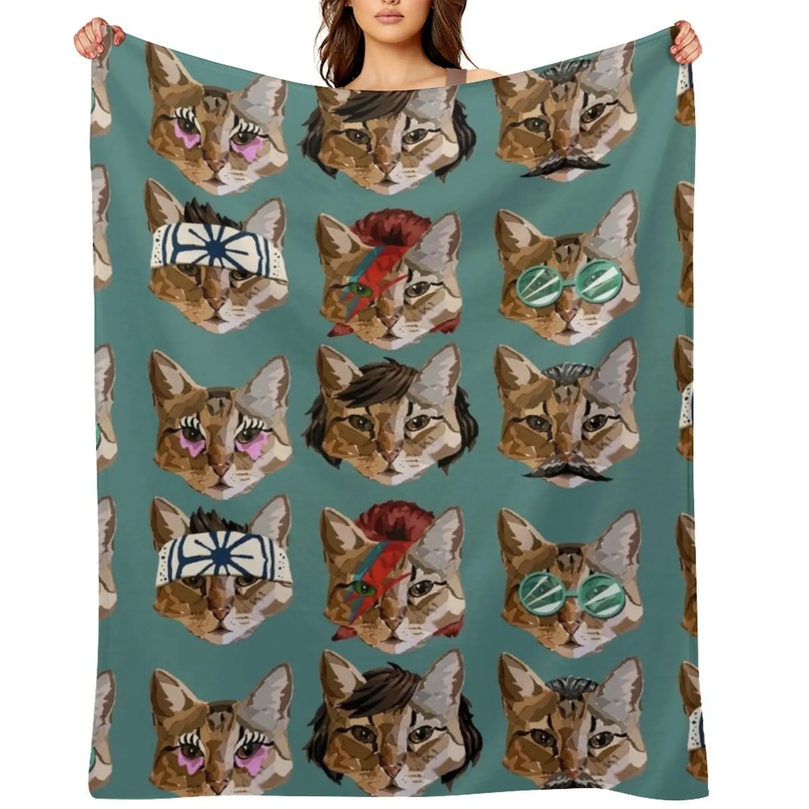 

Cat Faces Throw Blanket Hair Vintage Thermals For Travel Blankets For Baby Blankets