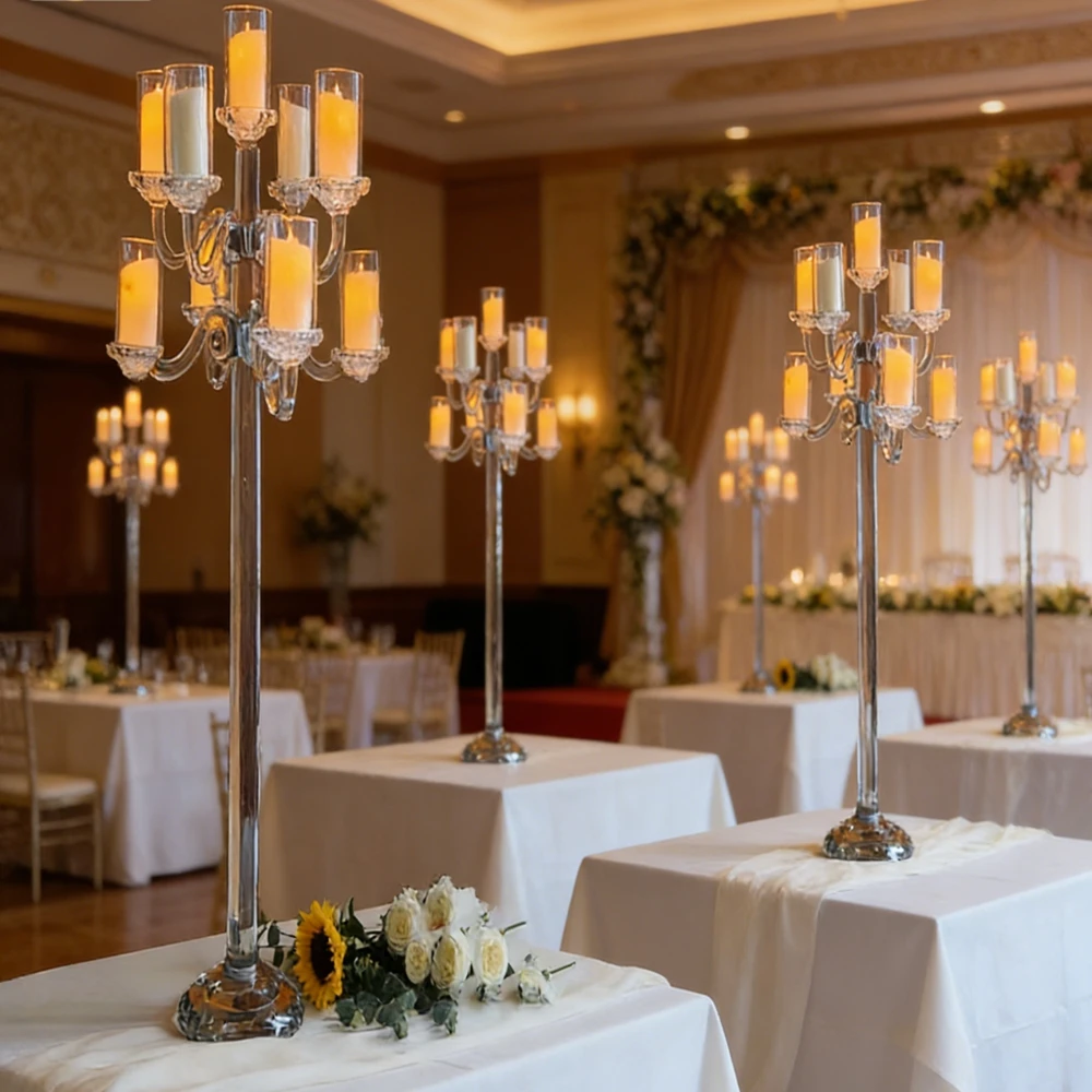 6pcs Event acrylic  Shades Candlestick 9 Candles Tall acrylic not Crystal Candelabra Wedding Table Decor