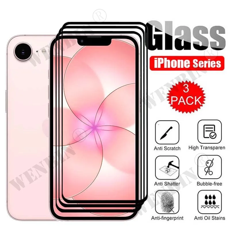 

Комплект из 3 защитных стекол для iPhone 17e, 16e, 17, 16, 15, 14, 13 Pro Max, полноэкранное защитное стекло