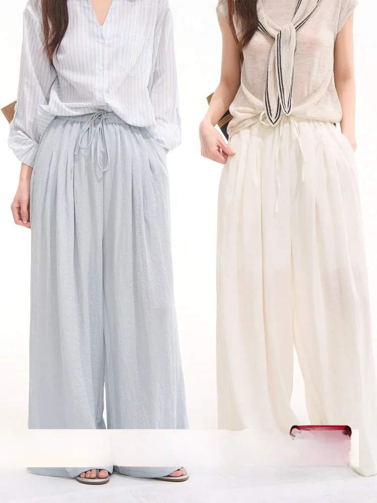 

Heme Casual Cotton Linen Wide Leg Pants Women Loose Fit Simple Style Korean Leisure Trousers High Waist Spring Season