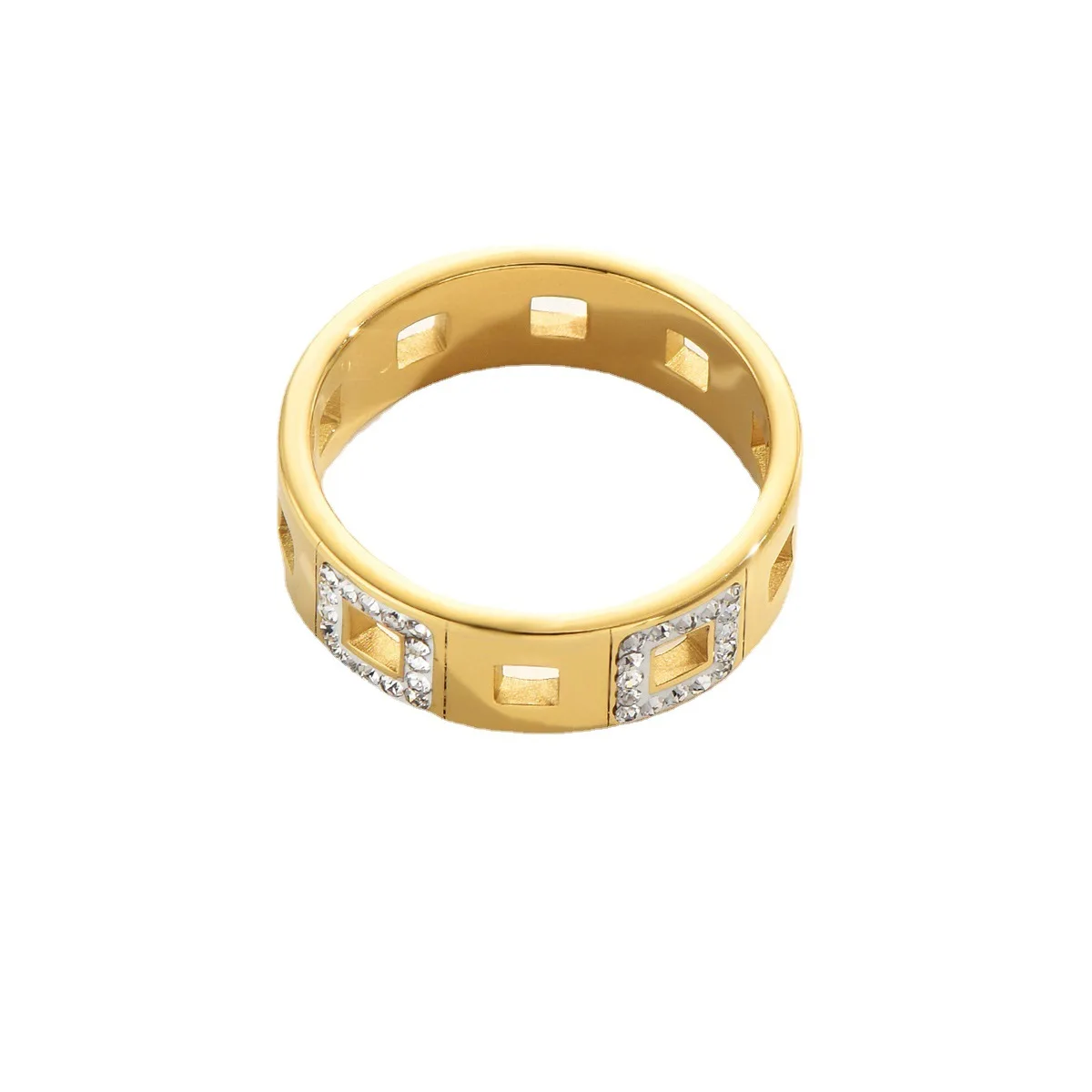 خاتم نسائي هندسي على الطراز الياباني الكوري مجوف مربع مرصع بالألماس مجوهرات ذهبية أوروبية أمريكية عصرية #5