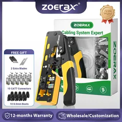 ZoeRax Pass Through RJ45 Crimp Tool with 10PCS Cat7 Connectors and Strain Relief Boots, Ethernet Wire Cutter Crimper