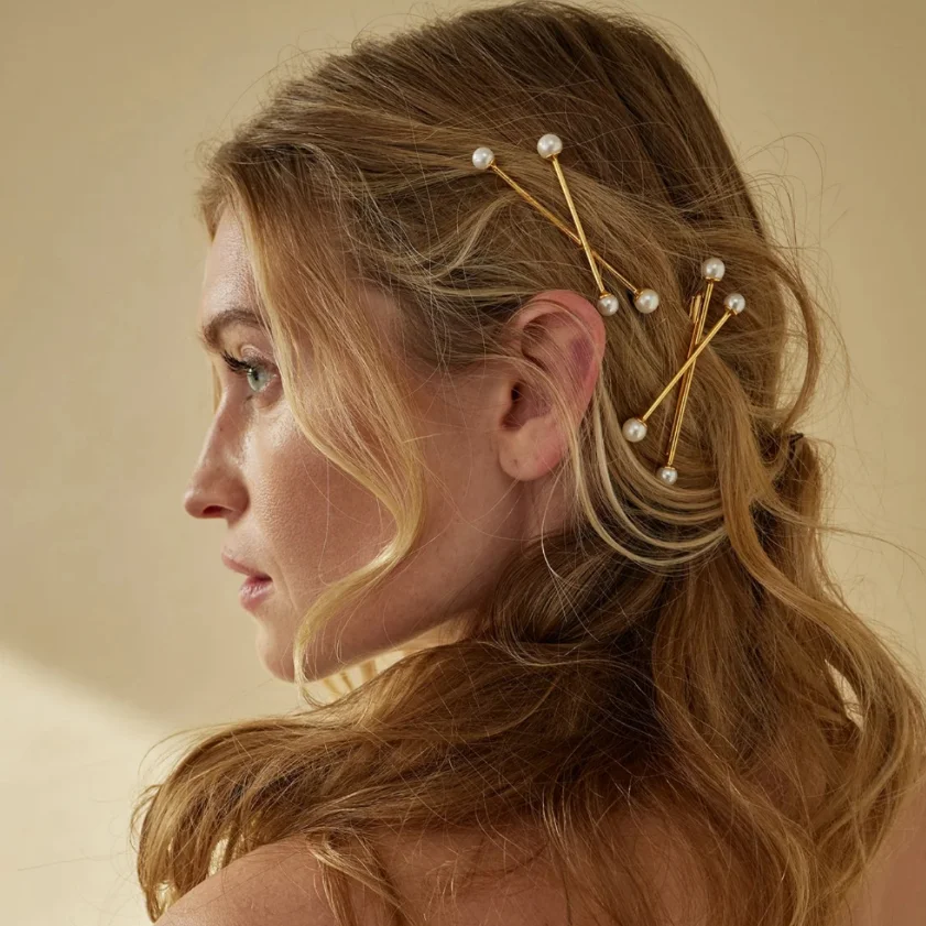 2 Stück Perlen-Kreuz Metall-Haarnadeln X Haarspangen Einfache Seitliche Haarklammern Braut-Haarspangen Brautjungfern-Haaraccessoires – Detail 3