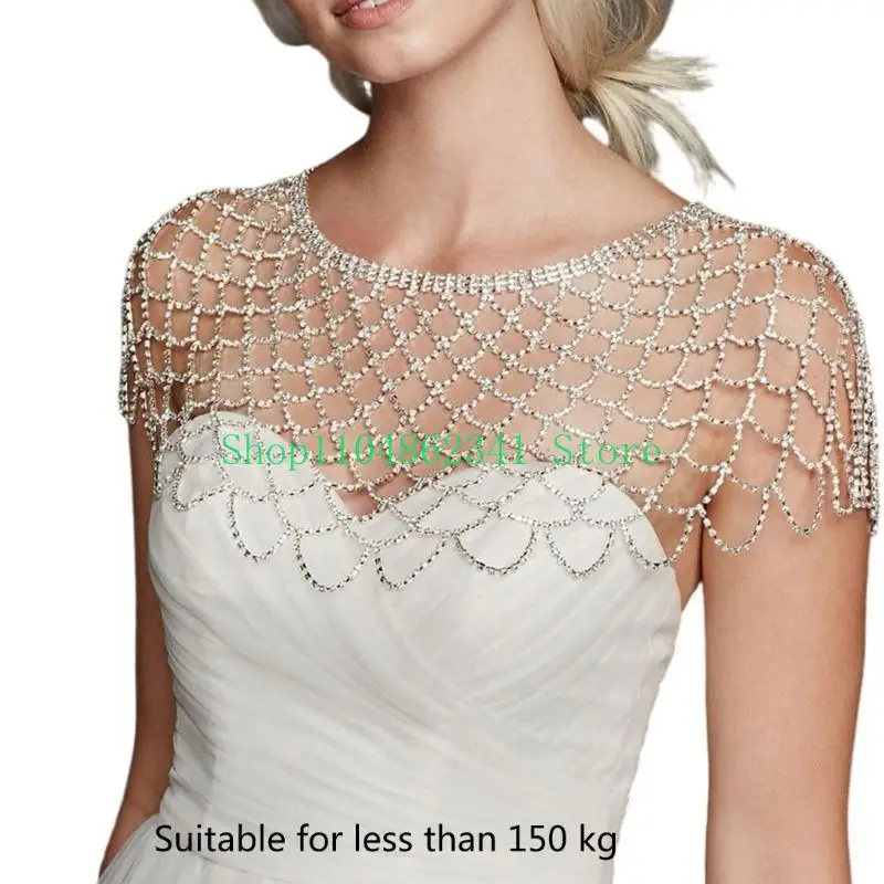 5ASDエレガントなメッシュショールショルダーチェーンネックラップジュエリーとラインストーンタッセル